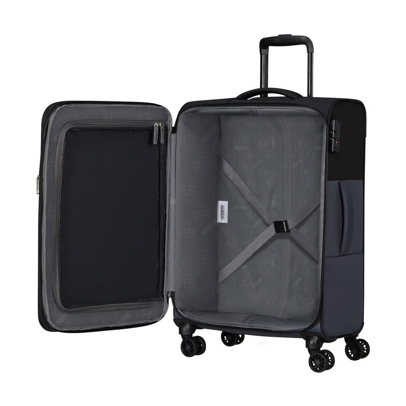 inside of black/grey American Tourister Daring Dash Spinner Medium Expandable