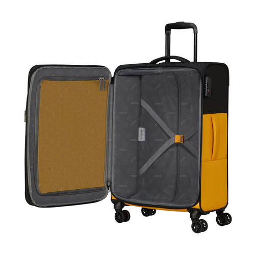 inside of black/yellow American Tourister Daring Dash Spinner Medium Expandable