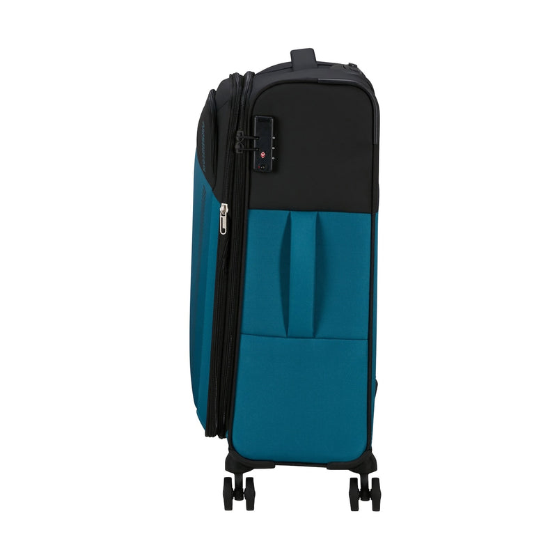 side of black/blue American Tourister Daring Dash Spinner Medium Expandable