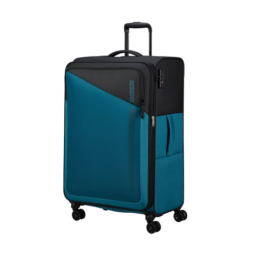 front of black/blue American Tourister Daring Dash spinner large expandable