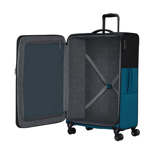 inside of black/blue American Tourister Daring Dash spinner large expandable