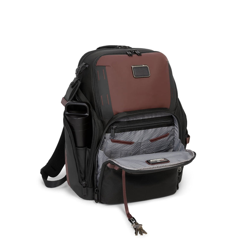 front pocket of oxblood TUMI Bravo Search Backpack