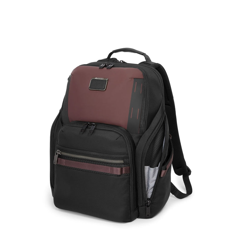 side pocket of oxblood TUMI Bravo Search Backpack