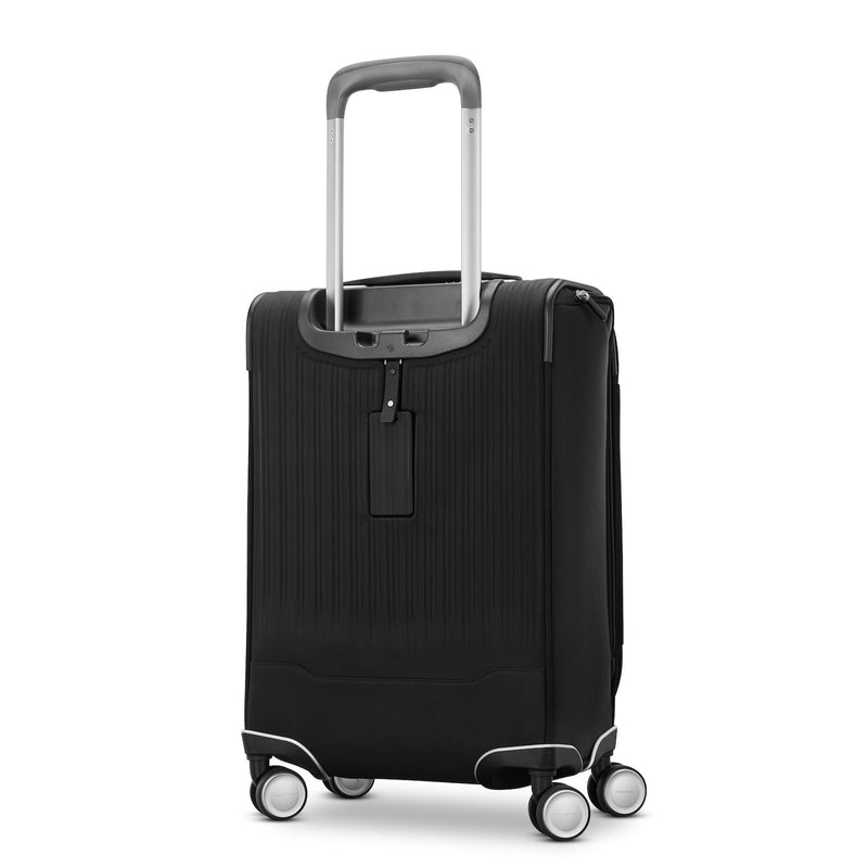 back of black Samsonite Silhouette 18 Spinner Carry-On