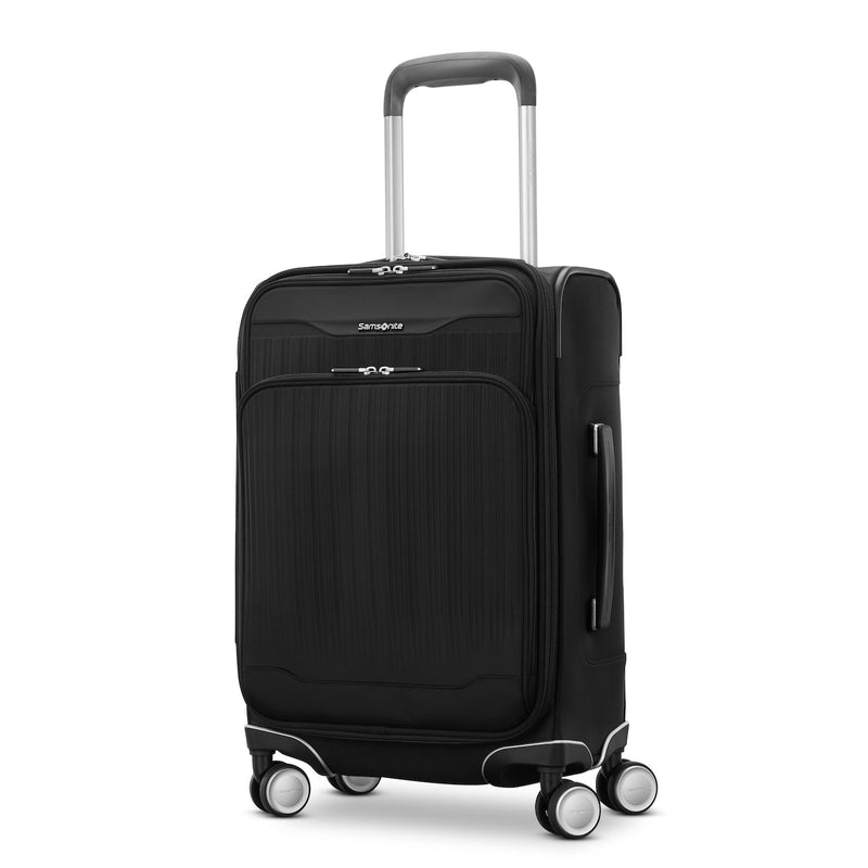 front of black Samsonite Silhouette 18 Spinner Carry-On