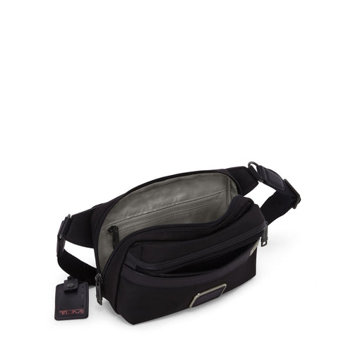 inside of black TUMI Alpha 3 East West Sling