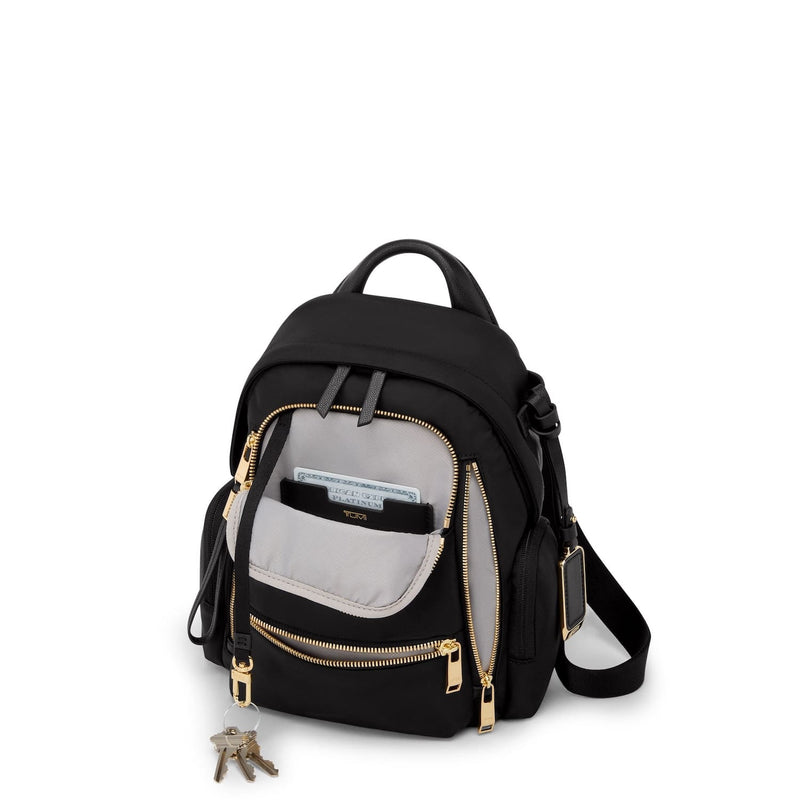 front pocket of black/gold TUMI Voyageur Celina Small Backpack