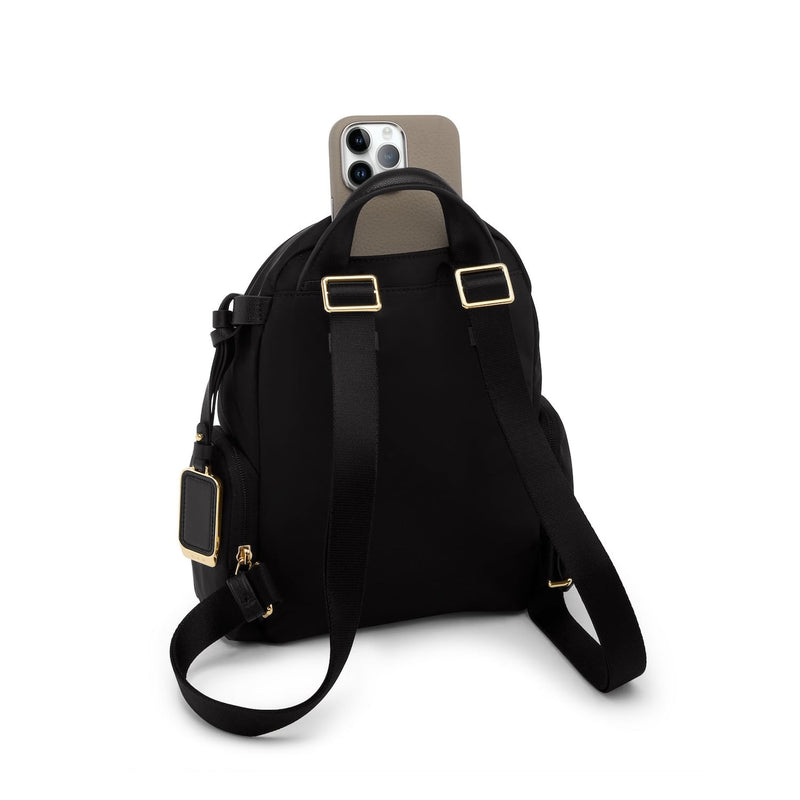 back of black/gold TUMI Voyageur Celina Small Backpack