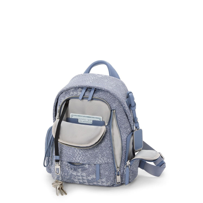 front pocket of denim blue TUMI Voyageur Celina Small Backpack