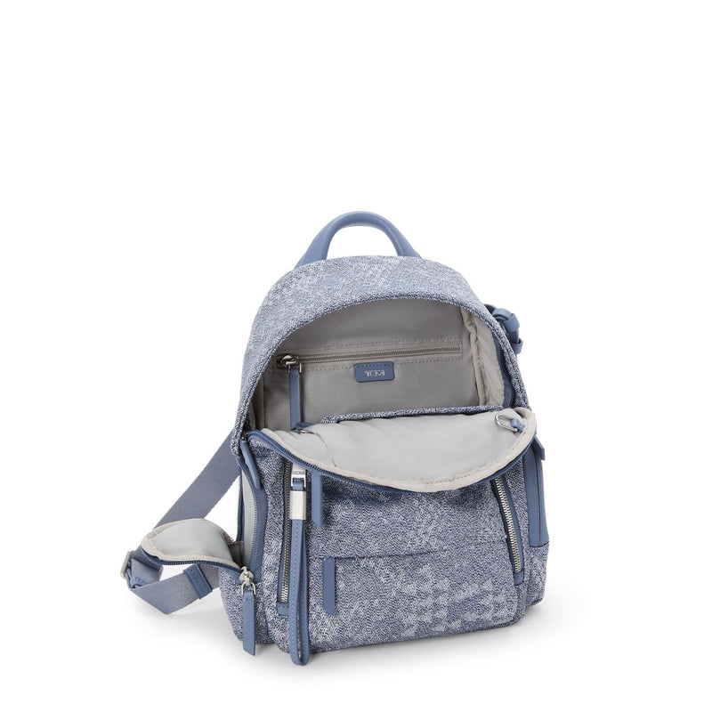 inside of denim blue TUMI Voyageur Celina Small Backpack