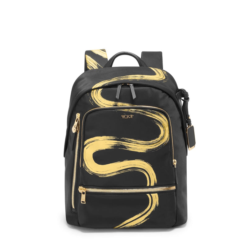 front of gold brush stroke TUMI Voyageur Halsey Backpack