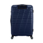 back of metallic blue American Tourister Surftime Spinner Carry-On