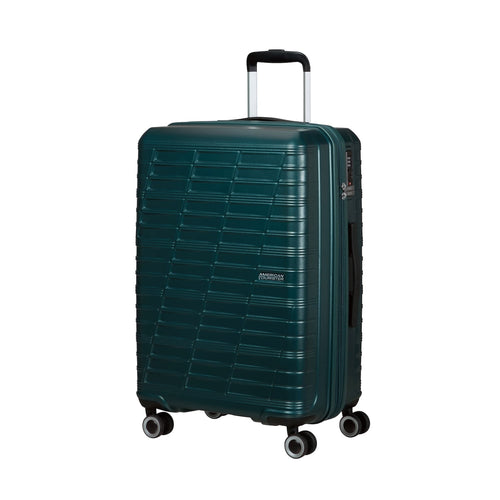 front of metallic teal American Tourister Surftime Spinner Carry-On