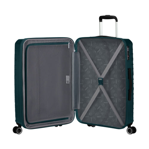 inside of metallic teal American Tourister Surftime Spinner Carry-On