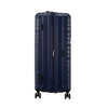 side of metallic blue American Tourister Surftime Spinner Large Expandable