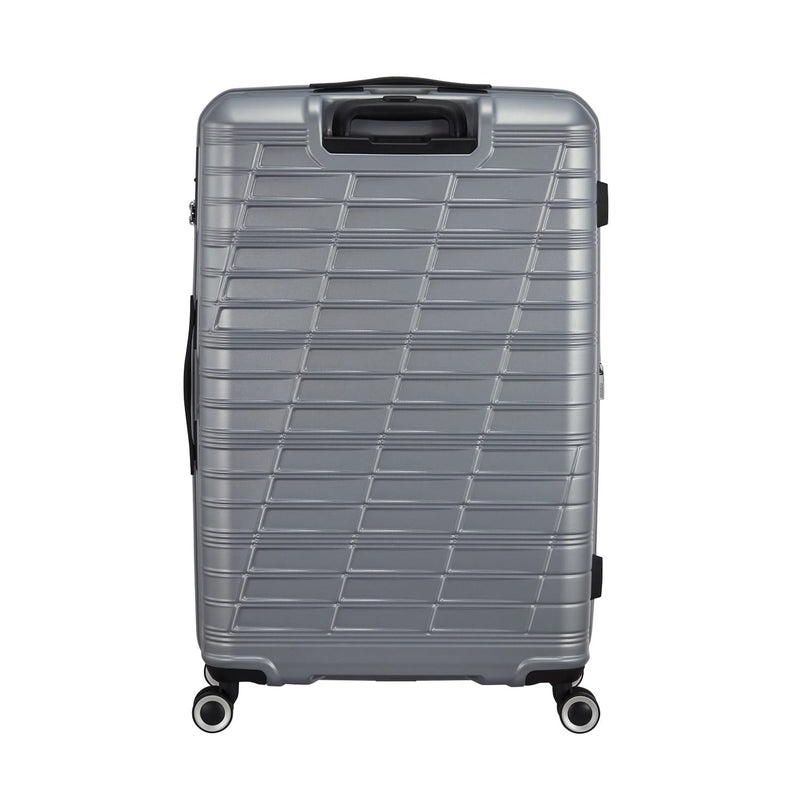 back of silver American Tourister Surftime Spinner Large Expandable