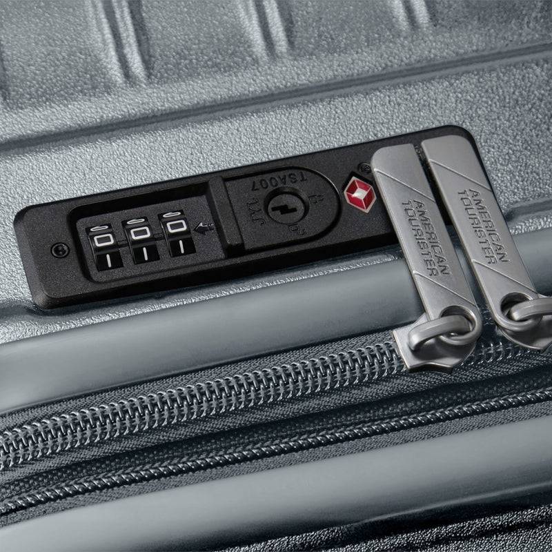 TSA locks of silver American Tourister Surftime Spinner Large Expandable