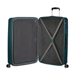 inside of metallic blue American Tourister Surftime Spinner Large Expandable