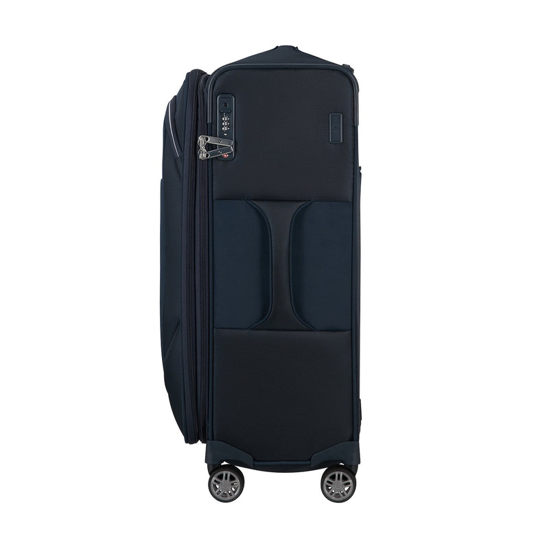 side of midnight blue Samsonite Re-Lite Spinner Medium Expandable