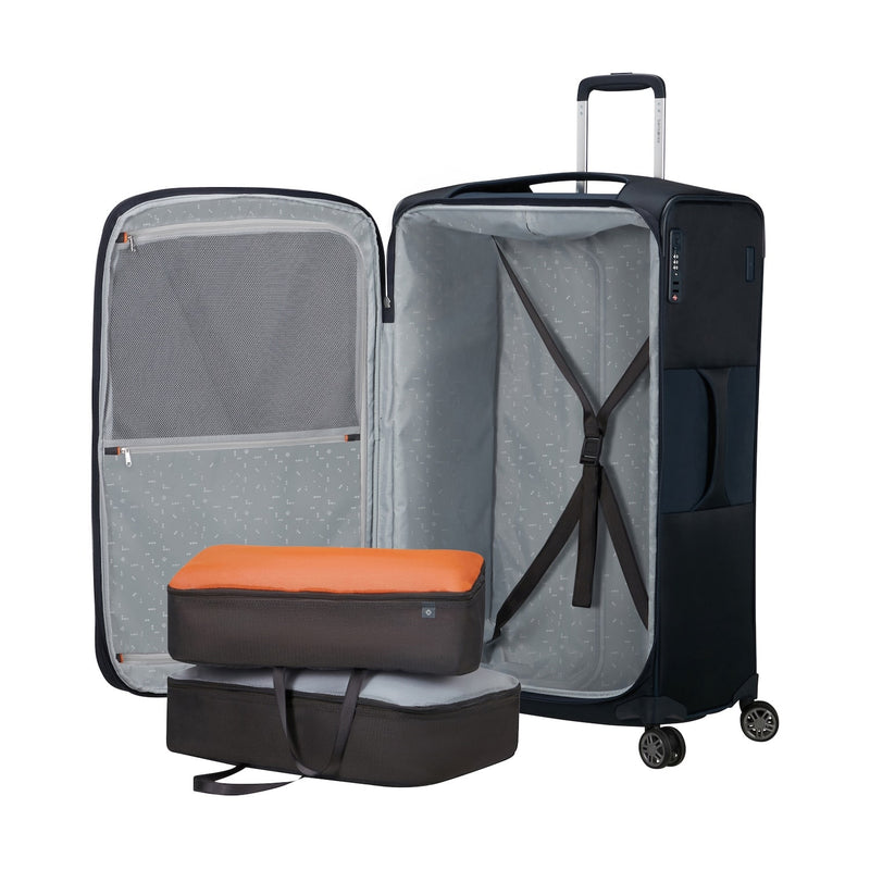 inside of midnight blue Samsonite Re-Lite Spinner Large Expandable