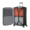 Open Climbing ivy Samsonite suitcase with orange and gray packing cubes on a white background