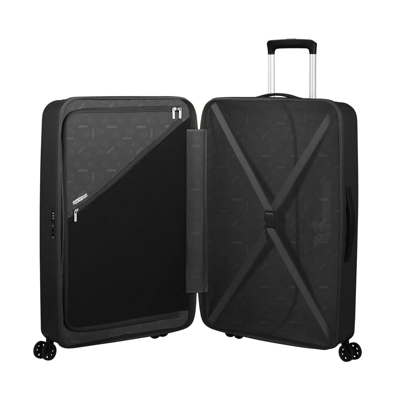 inside of true black American Tourister Rejoy Spinner Large Expandable