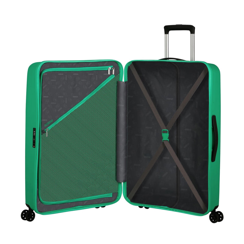inside of jade green American Tourister Rejoy Spinner Large Expandable