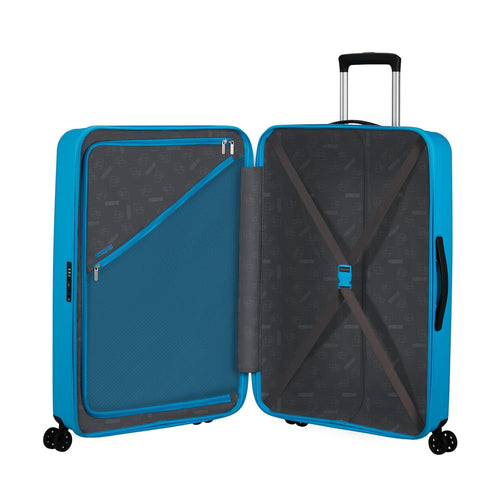inside of azure blue American Tourister Rejoy Spinner Large Expandable