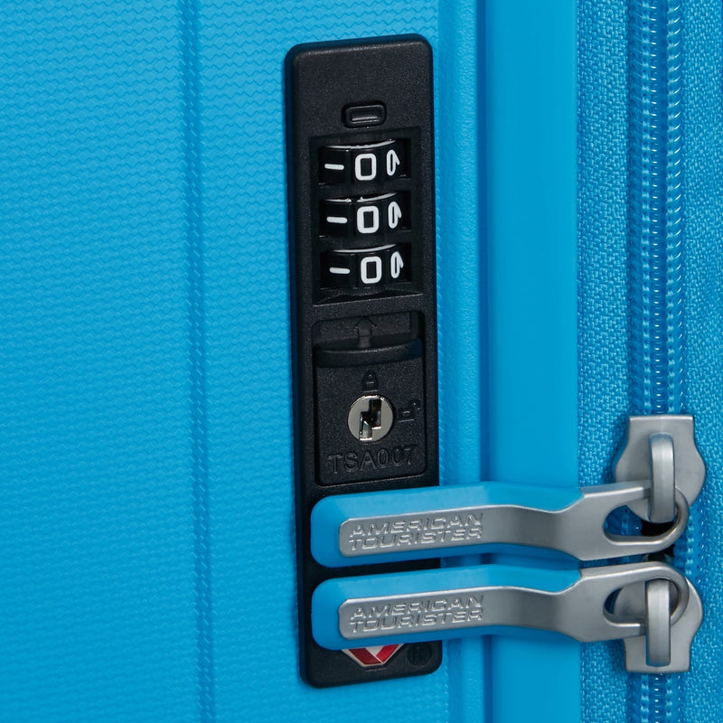 TSA lock of azure blue American Tourister Rejoy Spinner Large Expandable