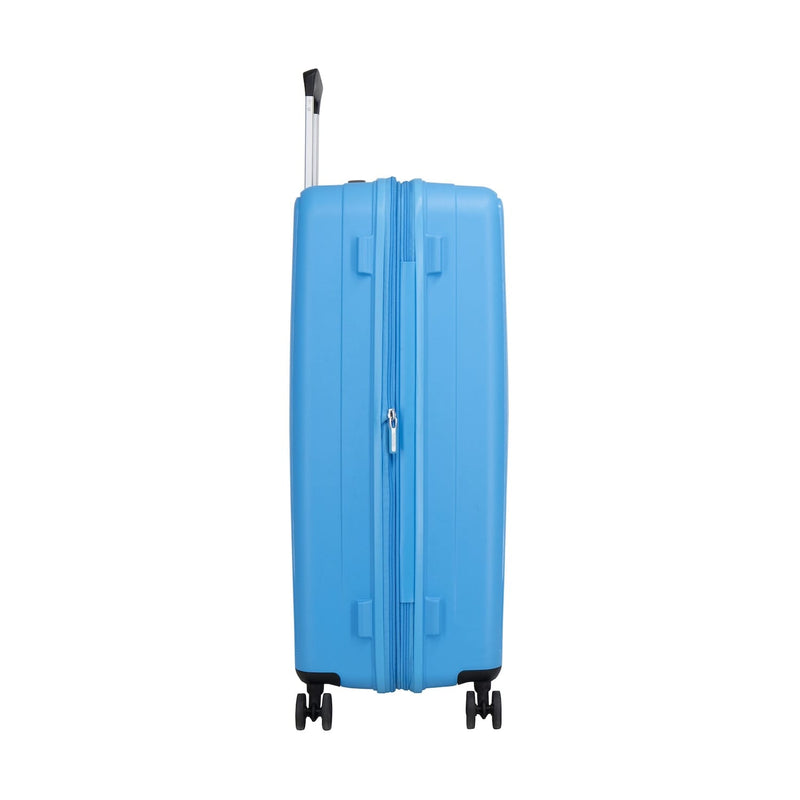 side of azure blue American Tourister Rejoy Spinner Large Expandable