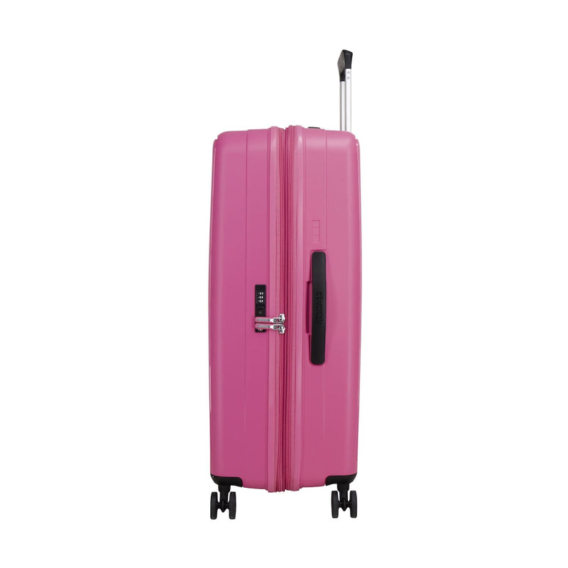 side of Hawaiian pink American Tourister Rejoy Spinner Large Expandable