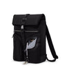 Black TUMI backpack with multiple pockets on a white background