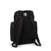 Black TUMI backpack with a phone pocket on a white background