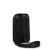 Black TUMI crossbody bag on a white background