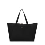 Black TUMI tote bag with a visible brand logo on a white background