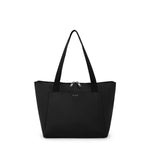Black TUMI tote bag with a visible brand logo on a white background