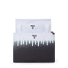 Black and white TUMI pouch with a gradient design and logo on a white background