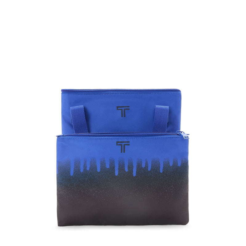Blue and black TUMI gradient pouch with a brand logo on a white background
