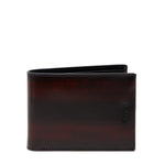 Brown leather wallet with a visible brand logo on a white background