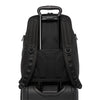 Black TUMI backpack with a handle and shoulder straps on a white background