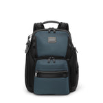 Blue TUMI backpack with black accents on a white background