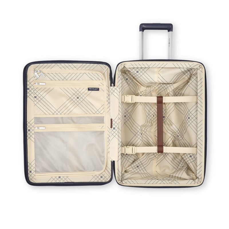inside of navy Samsonite Virtuosa Spinner Carry-On