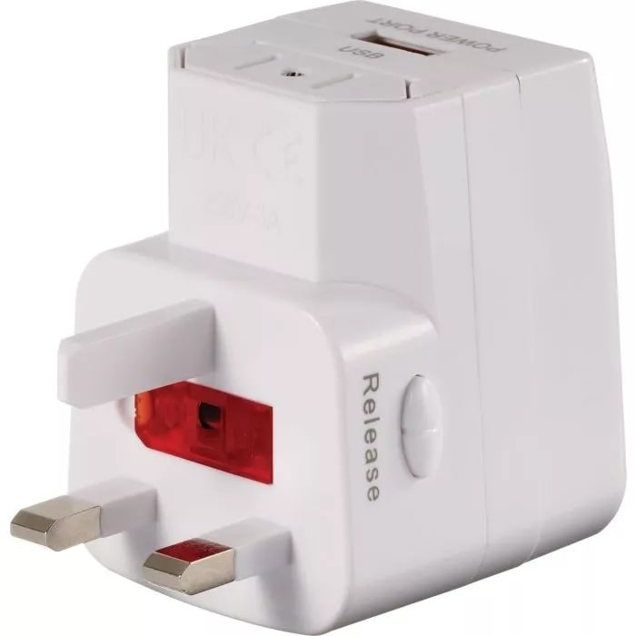 back of absolute white Go Travel Worldwide Adaptor + USB