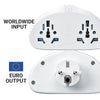 front and back of absolute white Go Travel World to EU Adapter