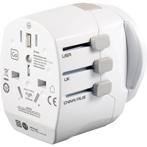 side of absolute white Go Travel Worldwide Adapter + USB