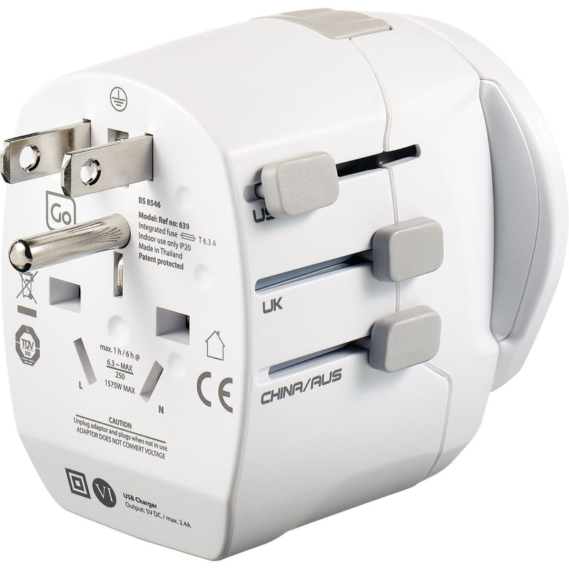 USA absolute white Go Travel Worldwide Adapter + USB