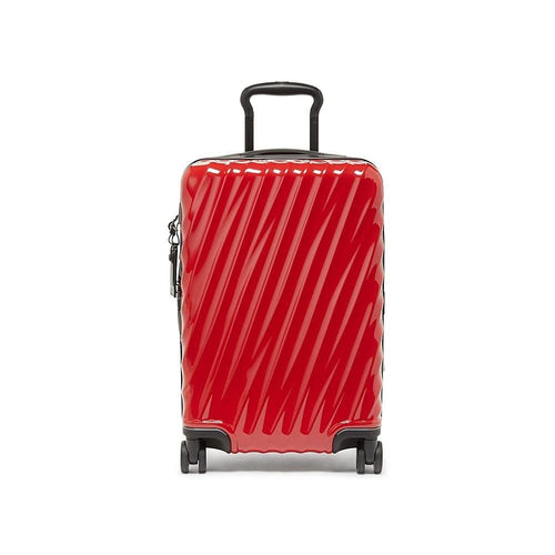 front of blaze red TUMI 19 Degree PC International Expandable Carry-On