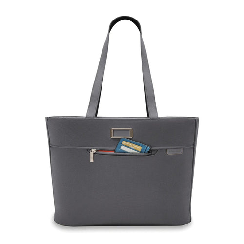 front pocket of steel grey Briggs & Riley Baseline Traveler Tote