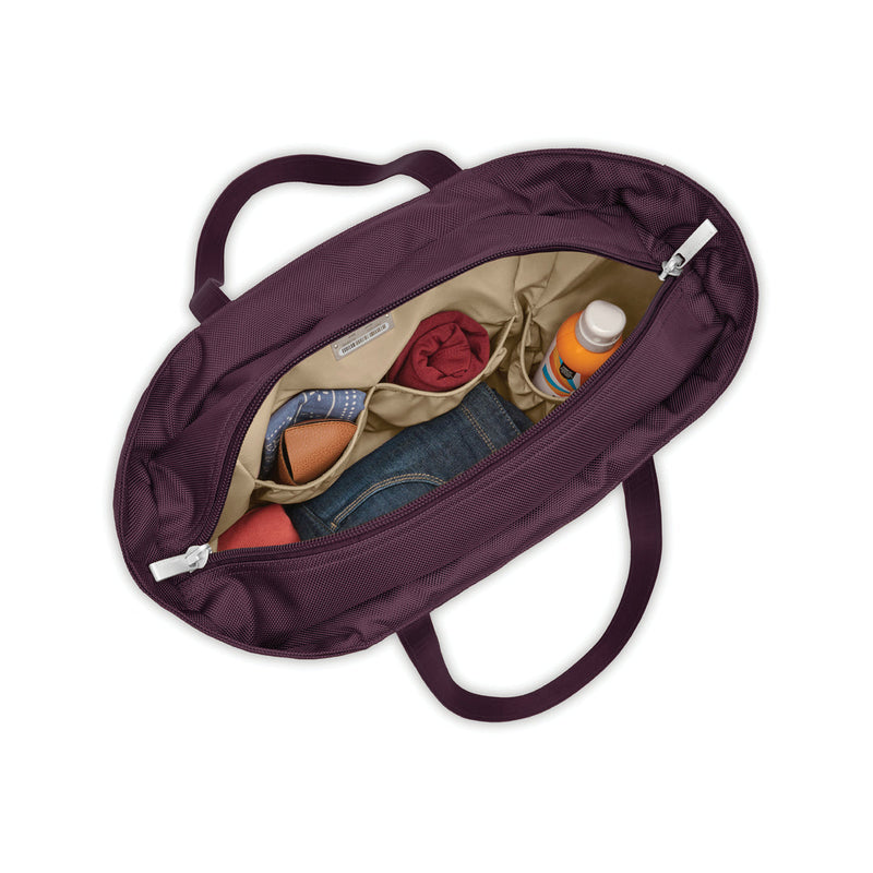 inside of plum Briggs & Riley Baseline Traveler Tote