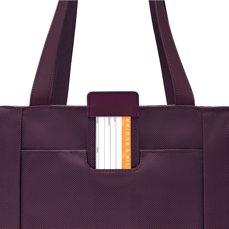 ID tag of plum Briggs & Riley Baseline Traveler Tote